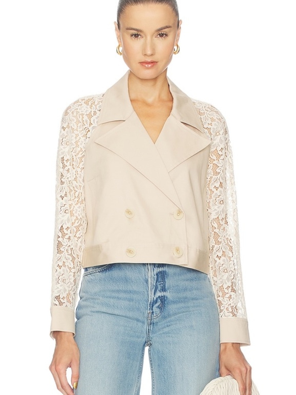 L’agence Novelle Lace Sleeve Trench in Biscuit & Ecru size XS NWT